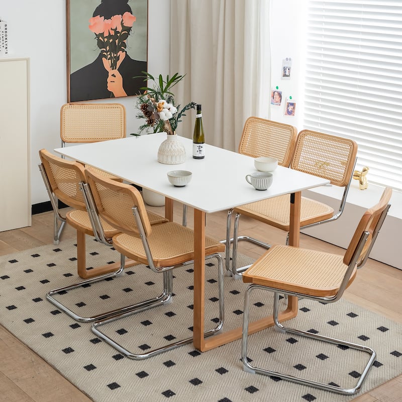 Dining Chairs Set of 2, Velvet Rattan Side Accent Chairs with Chrome Legs, Modern Mid Century Breuer Designed Chairs