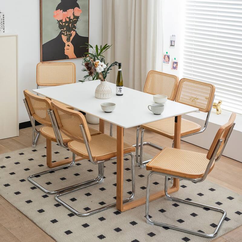 Dining Chairs Set of 2, Velvet Rattan Side Accent Chairs with Chrome Legs, Upholstered Dining Living Room Kitchen Chairs (2pcs)