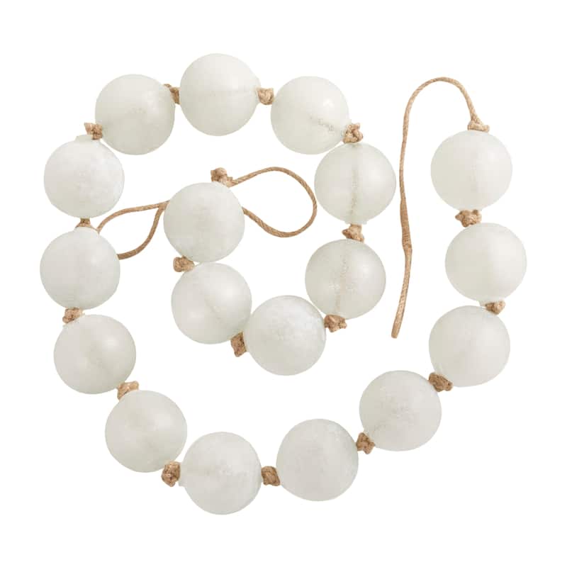 White Glass Handmade Round Extra Long Frosted Orb Beaded Home Garland with Tassel with Knotted Jute Rope