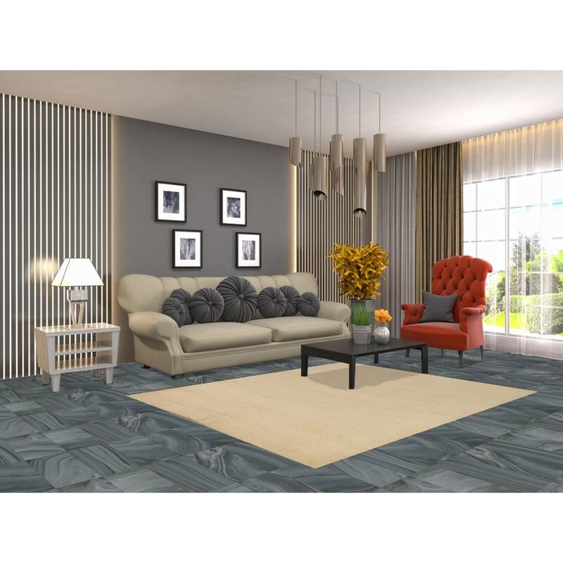 Gabbeh Modern Rug Solid Beige Hand-Knotted Wool Carpet - 5'3"x 6'6"