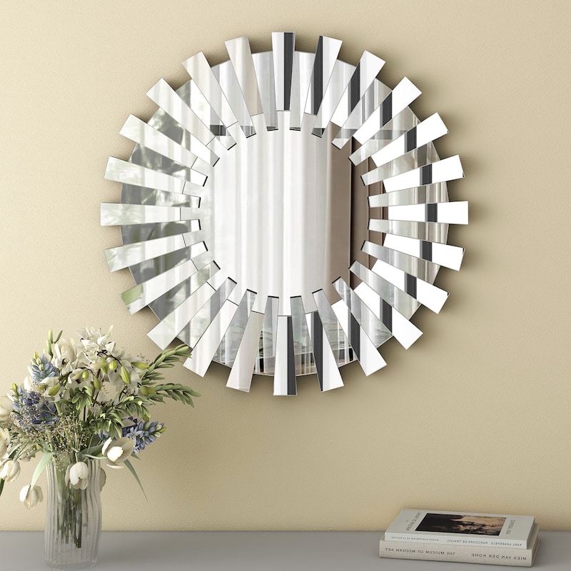 Round Sunburst Accent Wall Mirror Silver Decor Mirror - 24" x 24"