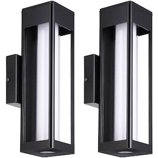 12W LED Wall Sconce Light with Milky Glass, 3000K Warm White Porch Light, Black - 2 Pack