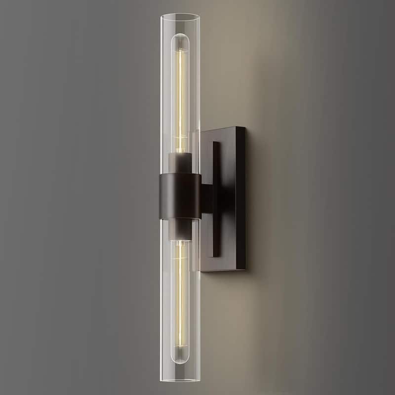 KAYLA Modern Glass Wall Sconces, Indoor Wall Lighting Wall Light Fixtures, Vanity Light with Glass Shade(2-Sets) - 1 - Black-22.8''