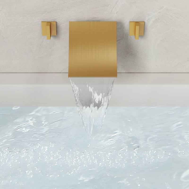 Wall-Mounted Waterfall Bathtub Faucet – Ultra-Thin Stainless Steel Spout with Dual Handle Control