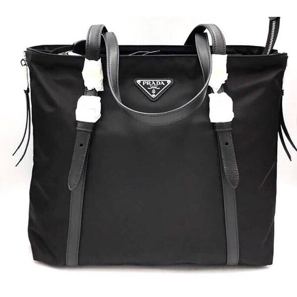 prada fabric handbag with leather trim