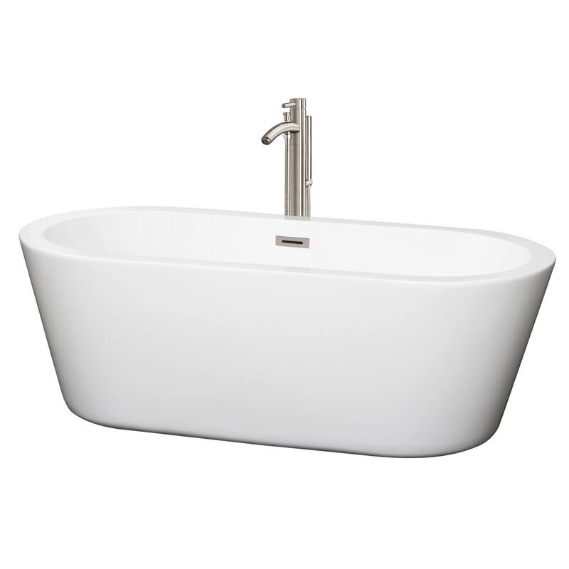 Wyndham Collection Mermaid 67" Free Standing Acrylic Soaking Tub with - White / Brushed Nickel Trim