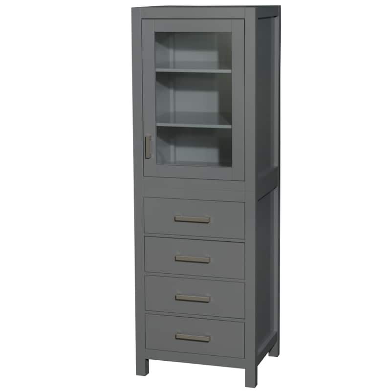 Wyndham Collection Sheffield Linen Tower with Door & Drawer Storage - Dark Gray with Brushed Chrome Trim