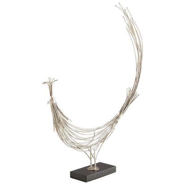 Cyan Design 09578 Racket Tailed Granite and Iron Peacock Statue - Antique Silver Leaf