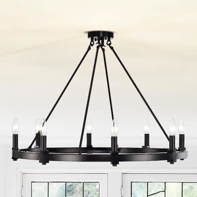 Casey Matte Black 8-Light 32-Inch Round Wagon Wheel Chandelier