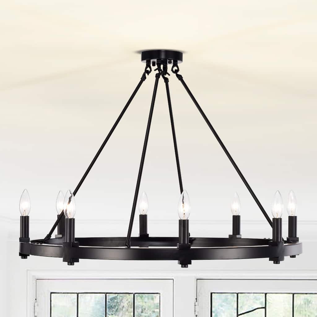 Casey Matte Black 8-Light 32-Inch Round Wagon Wheel Chandelier