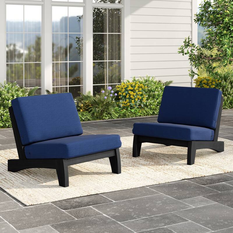 Set of 2 Patio Teak Wood Outdoor Club Chair with Cushions