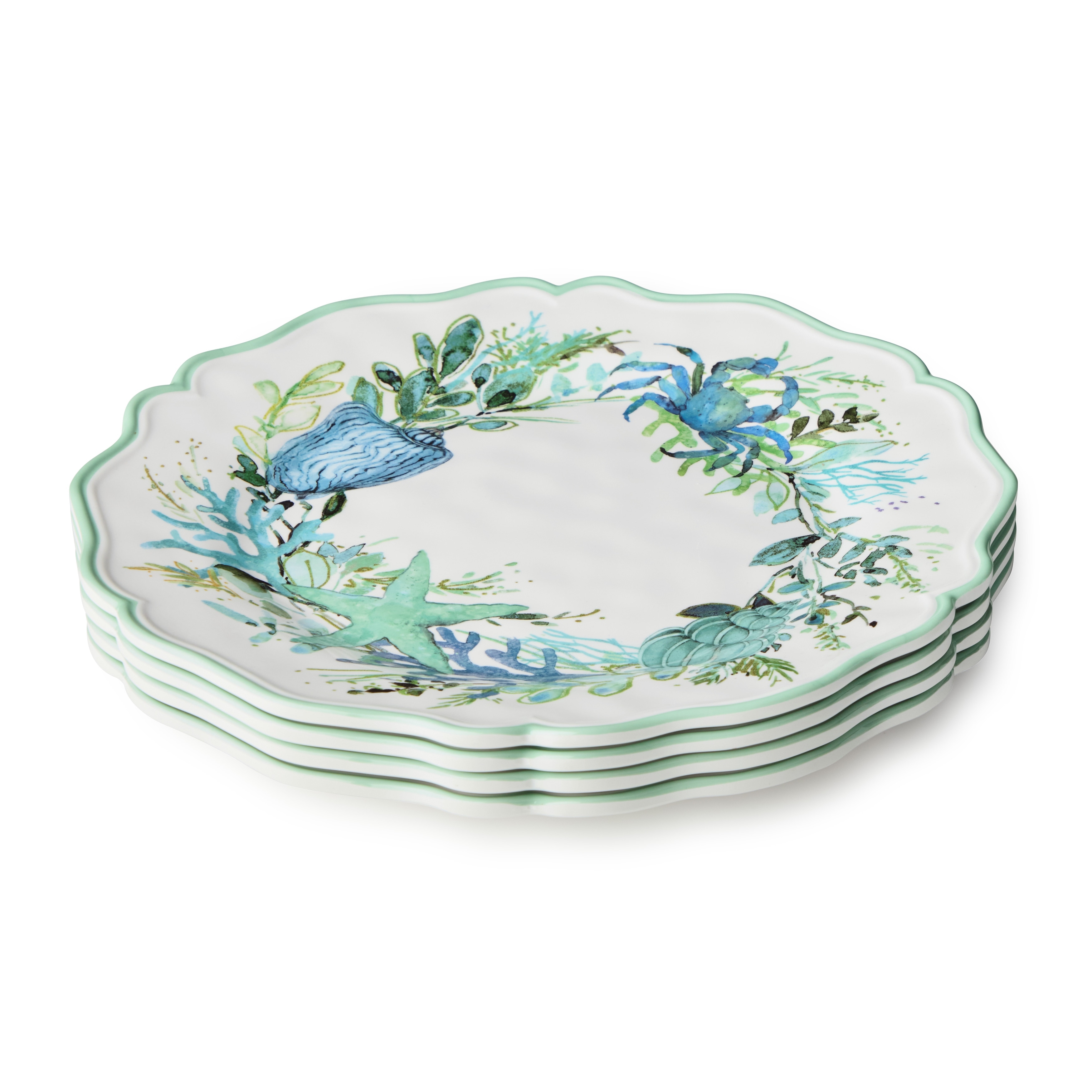 Certified International Sea Glass Melamine 11" Dinner Plates, Set of 4 - 11.00"L x 11.00"W x 0.50"H