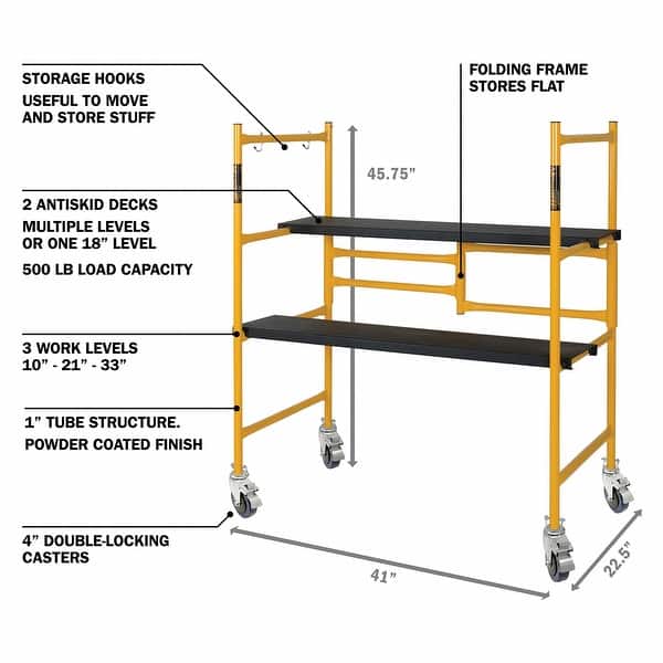 MetalTech 4 Foot High Portable Basic Mini Mobile Scaffolding with Locking Wheels - 50