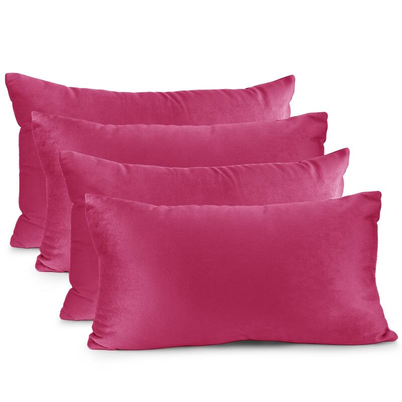 Nestl Solid Microfiber Soft Velvet Throw Pillow Cover (Set of 4) - 12" x 20" - Hot Pink