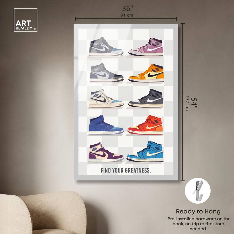 Find Your Greatness Sneakers Acrylic by Art Remedy, Ready to Hang