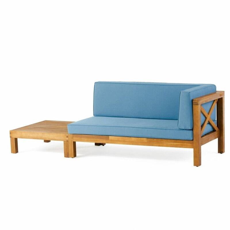 Roomfitters X-Back Corner Bench with Coffee Table, Outdoor Wooden Patio Sofa with Cushions for Garden or Porch