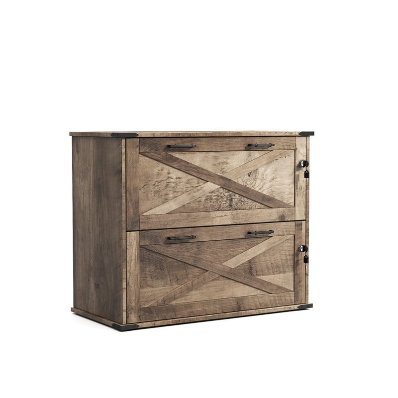 Barn Door Wooden 2 Drawers With Lock 25.79"H