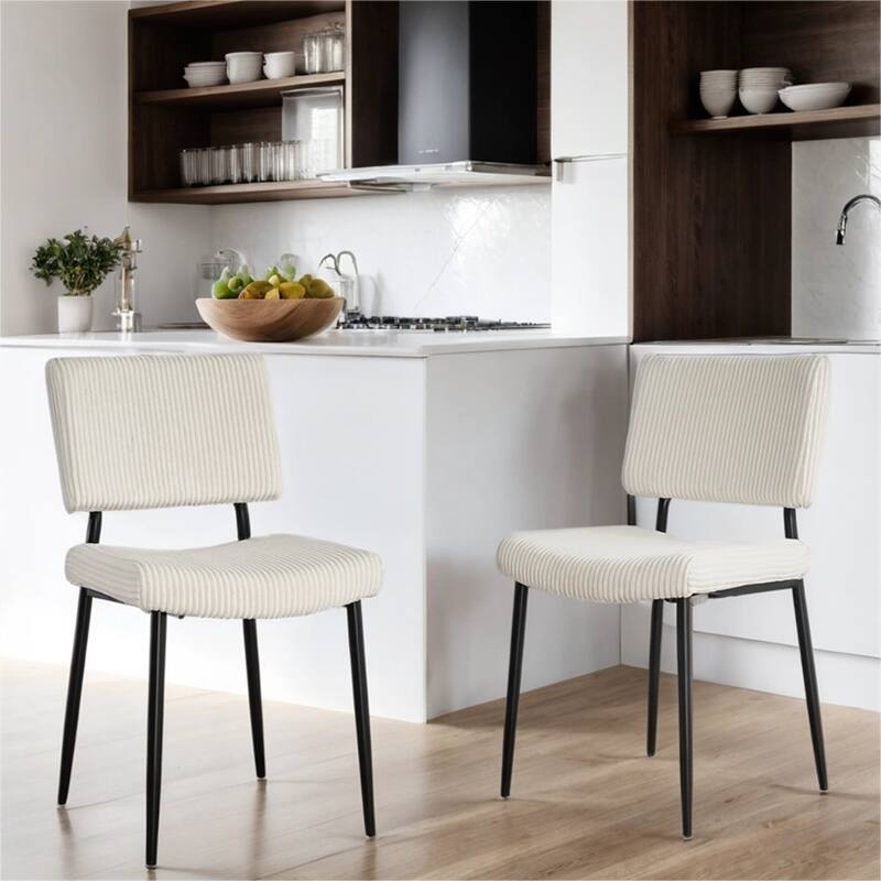 Modern Velvet Upholstered Dining Chair with Metal Legs (Set of 2) - Beige