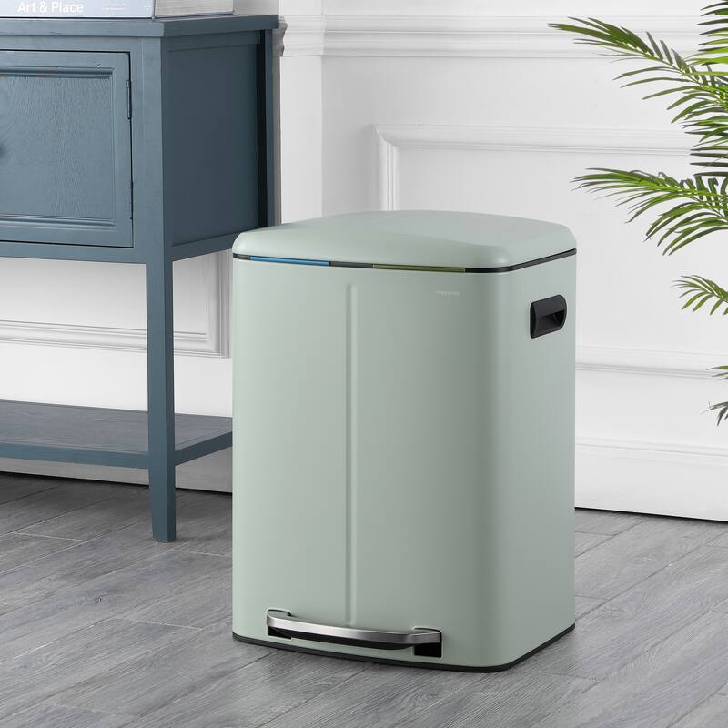 happimess 10.6-Gallon Double Bucket Trash Can with Soft Close Lid