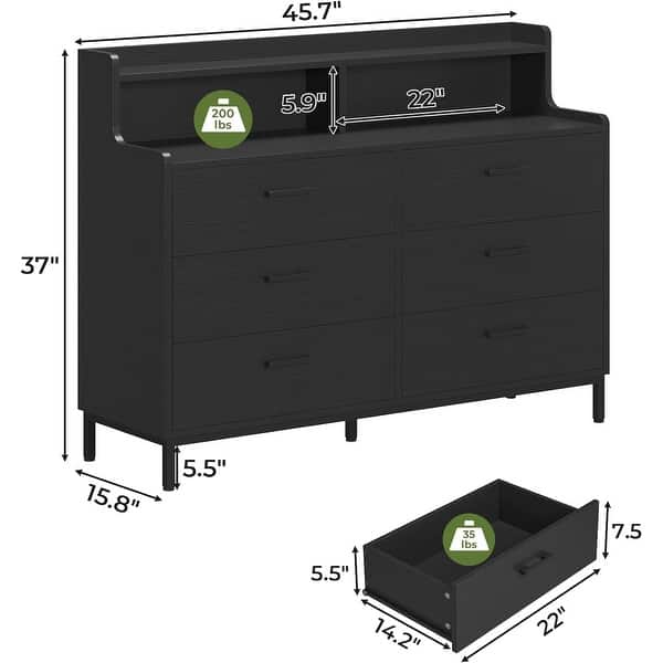 black 6-drawer dresser under $200 Amazon.com: RoyalCraft Black 6 Drawer Dresser, Fluted Modern Wood Dresser, Double Chest of Drawers for Bedroom, TV Stand Storage Cabinet for Living Room : Home & Kitchen