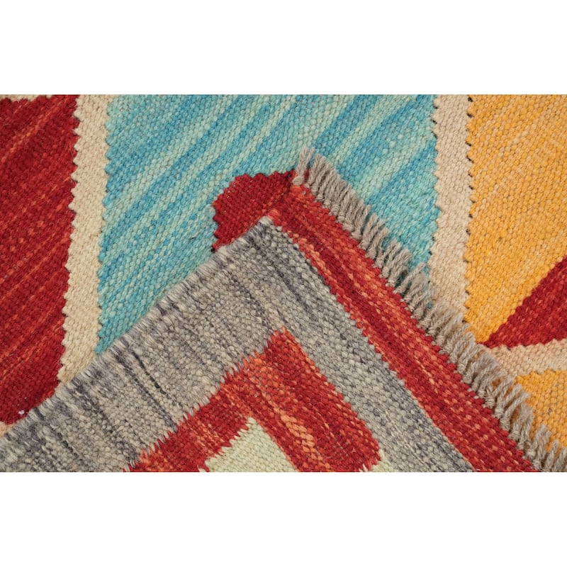 Hand Woven Oriental 100% Wool Carpet Southwestern All-Over Multi-Colored Kilim Area Rug - 9' 11'' X 6' 7''