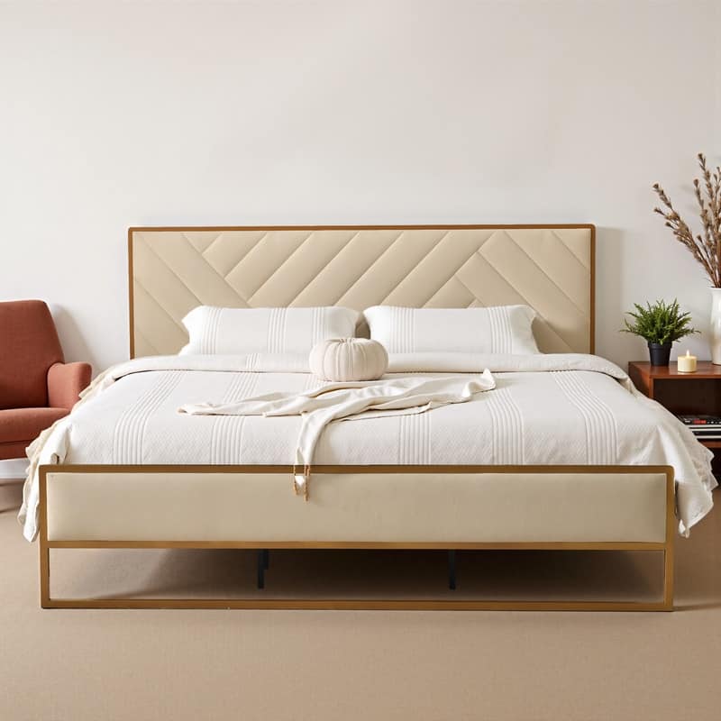 Velvet Platform Bed - Cream - King