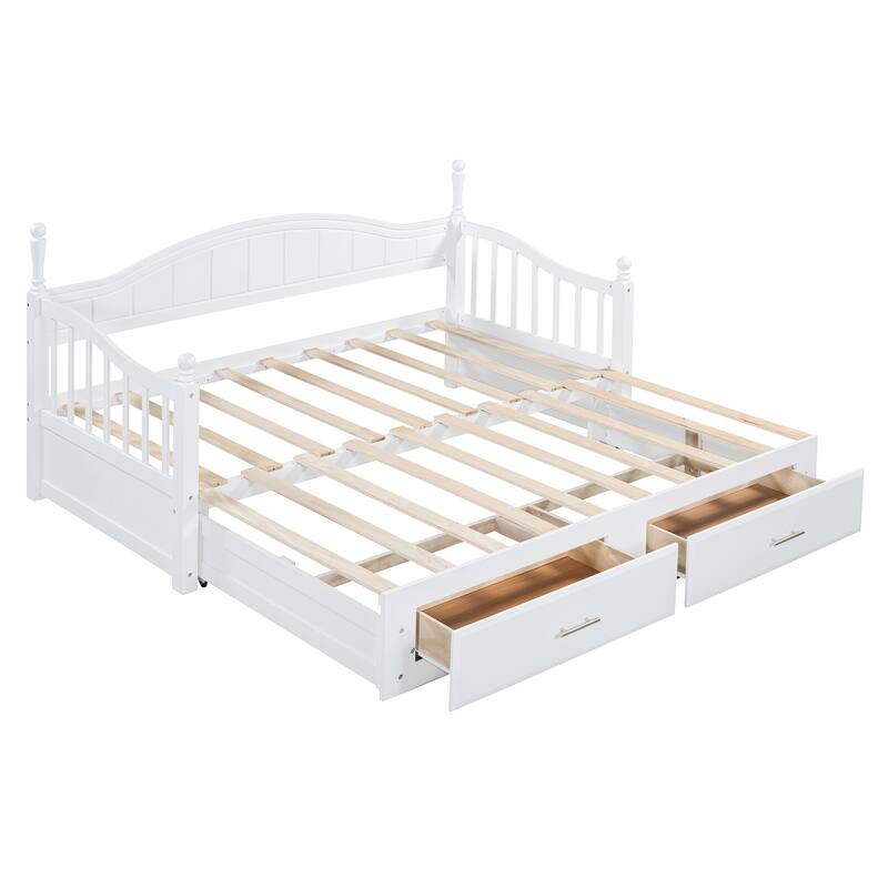 Wooden Twin Size Daybed with Twin Size Trundle and Two Storage Drawers