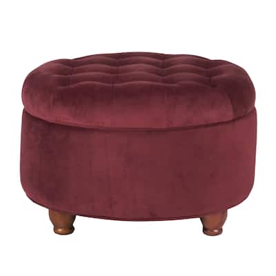 Velvet Upholstered Wooden Ottoman with Tufted Lift Off Lid Storage, Red