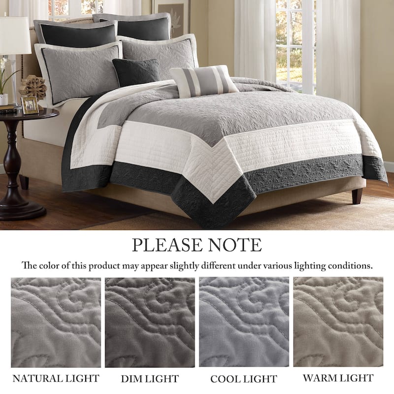 Madison Park Liverpool 7 Piece Quilt Set with Euro Shams and Throw Pillows