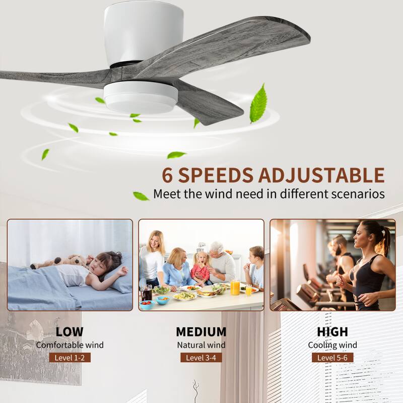 42" Solid Wood Ceiling Fan with Light-Flush Mount, Dc Motor ( Weathered Gray Walnut)