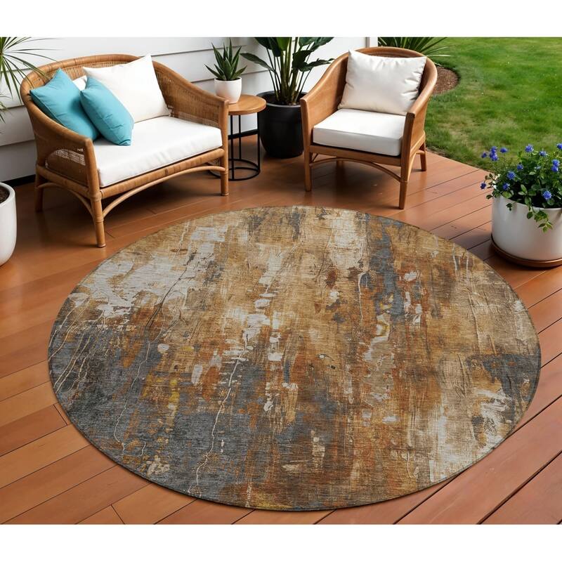 HomeRoots Abstract Transitional Rectangle Outdoor Rug - 8' Round