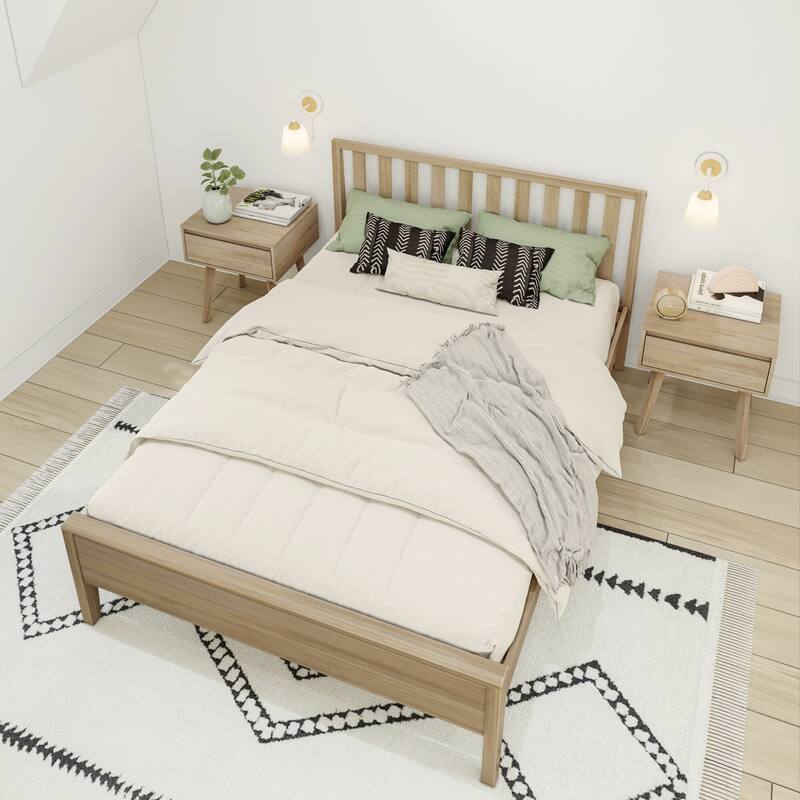 Max and Lily Scandinavian Full-Size Bed with Slatted Headboard