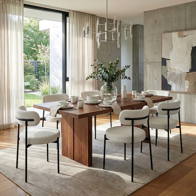 Set of 2 Avrom White Boucle Dining Chair with Black Metal Legs