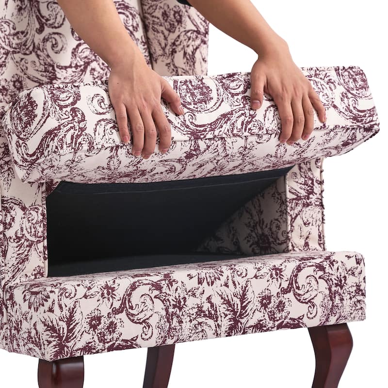 2 Set Traditional Rolled Arm Wing Back Accent Chair
