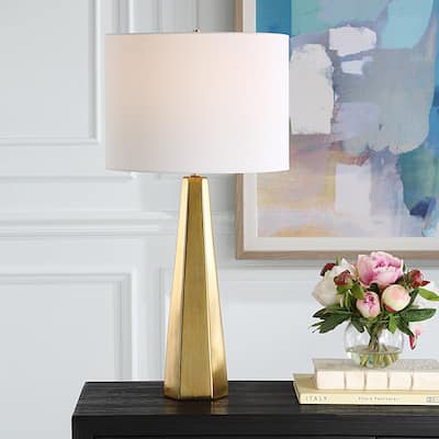 Copper Grove Gold Ceramic Hexagon Cylinder Table Lamp