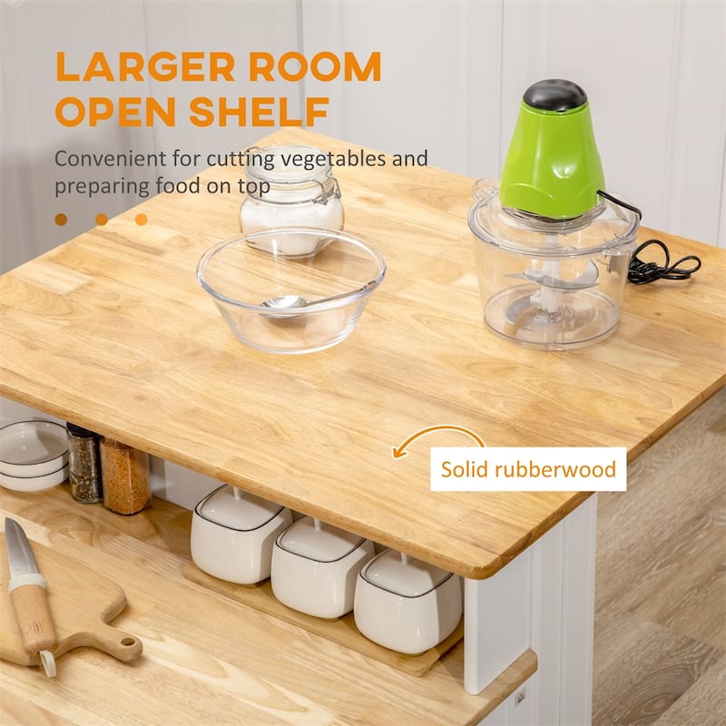Kitchen Island w/Storage Cabinet and Rubber Wood Tabletop,Island Table