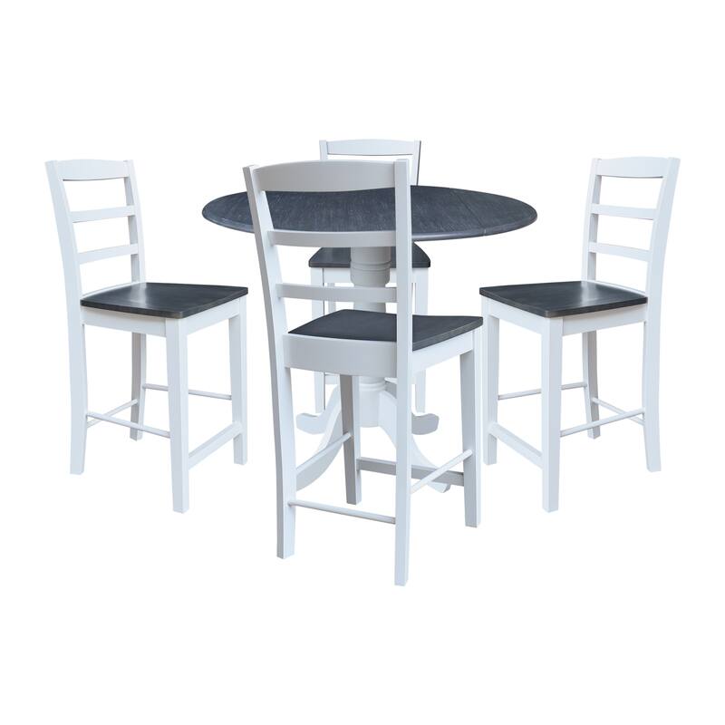 42" Round Pedestal Table with Counter Height Stools - 3-Piece Counter Height - White/Heather Gray