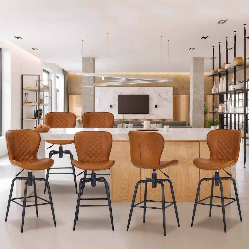 Javlergo 2/4/6-Piece Brown PU Leather Adjustable Height Bar Stools Armless Black Frame for Kitchen Island & Home Bar