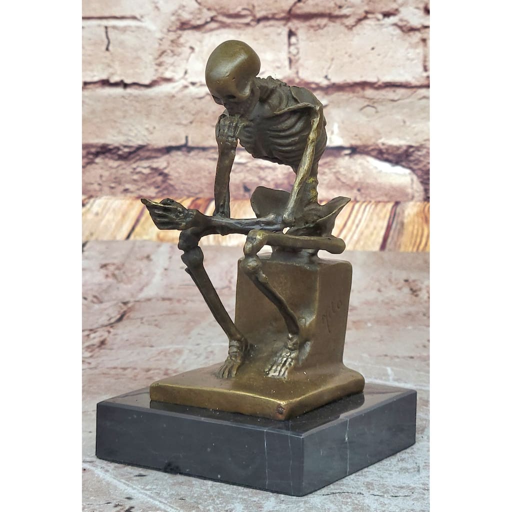 Skeleton Thinker Thinking Man Memento Mori Bronze Statuette Sculpture Figure 6 Inches X 4 Inches