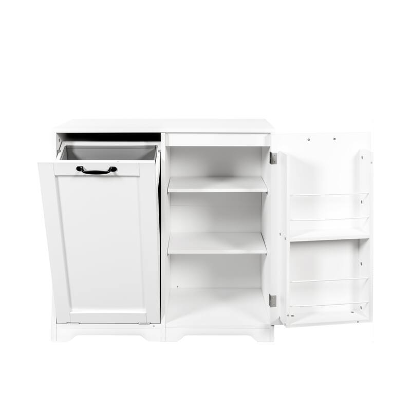 Roomfitters Laundry Cabinet with Doors and Shelf, Freestanding Tilt-Out Laundry Hamper, Adjustable Storage Shelves, White