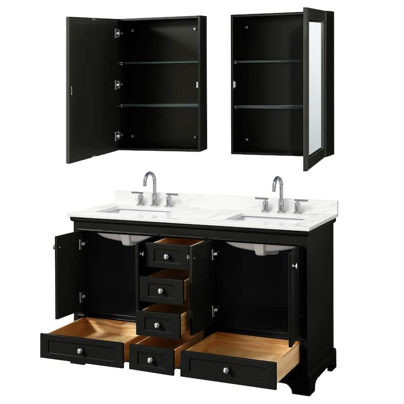 Deborah 60-inch Double Vanity, Quartz Top, Medicine Cabinets