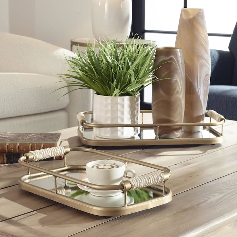 Uttermost 18014 Rosea 19-1/2" Wide Metal Trays - Set of 2 - Brushed Gold / Natural