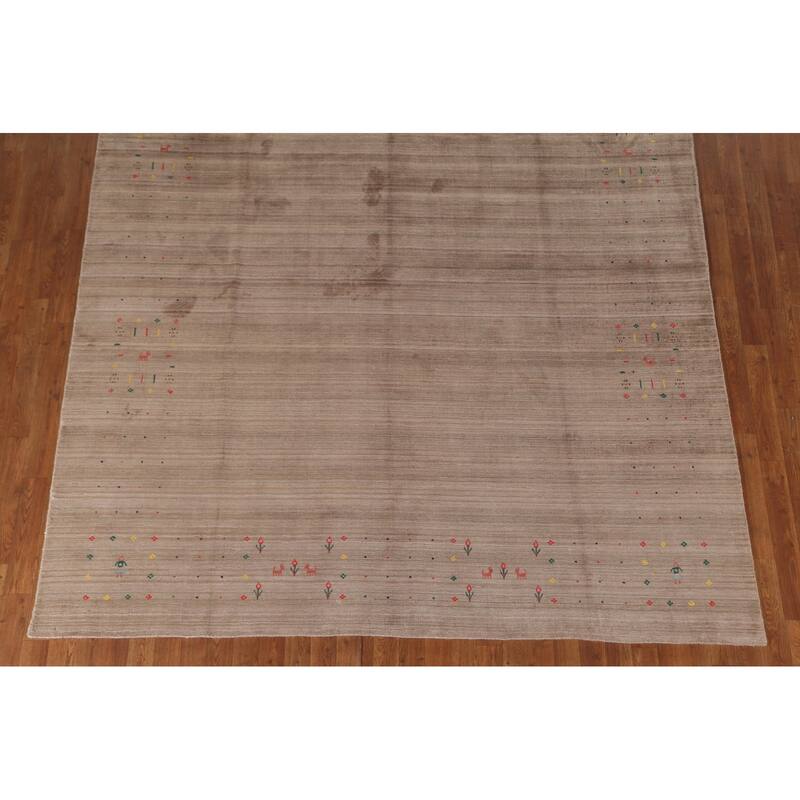 Beige Gabbeh Area Rug Hand-Knotted Wool Carpet - 7'9" x 9'8"