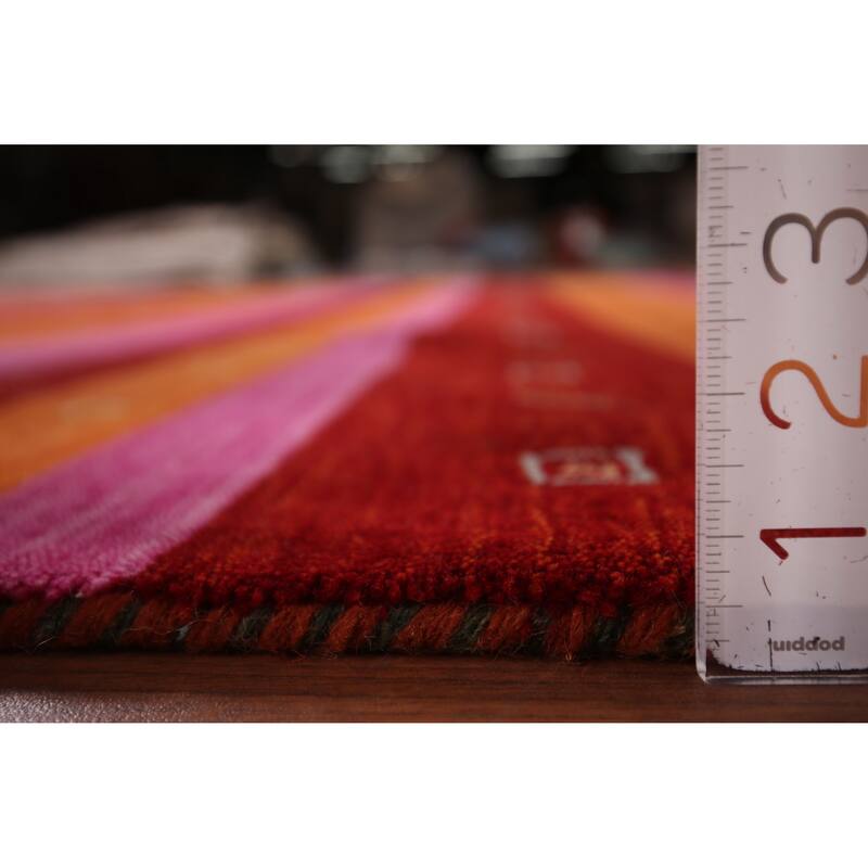 Striped Gabbeh Indian Area Rug Handmade Multi-Color Wool Carpet - 8'2" x 9'8"