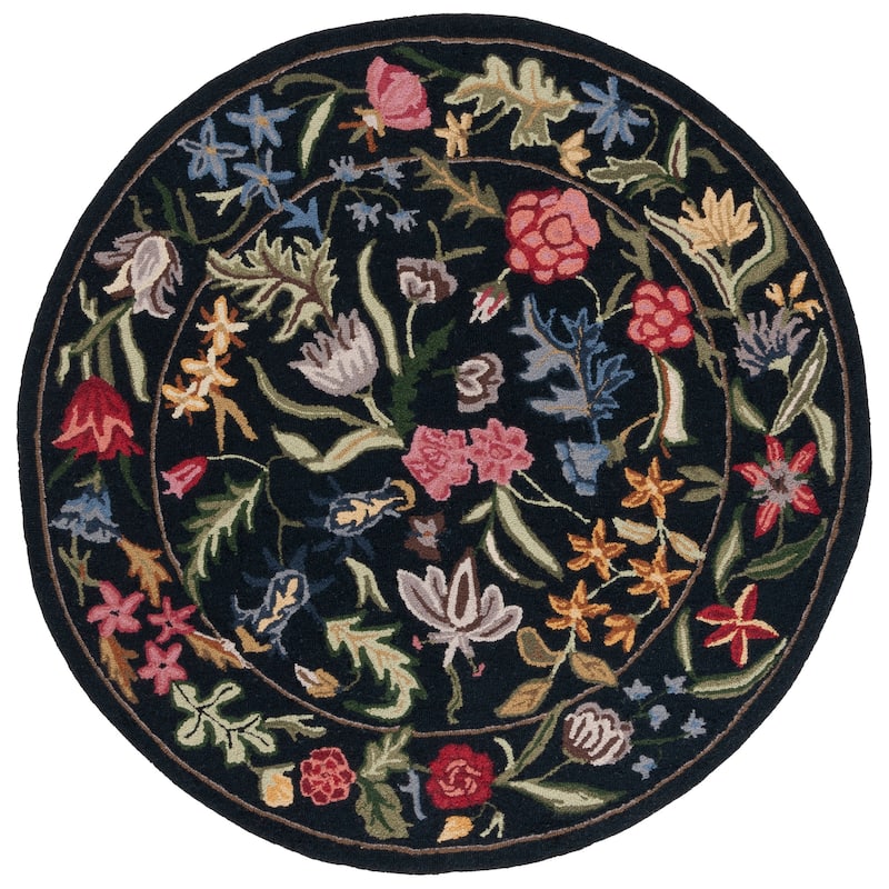 SAFAVIEH Handmade Chelsea Todora Oriental Wool Rug - 5' Round - Black/Pink