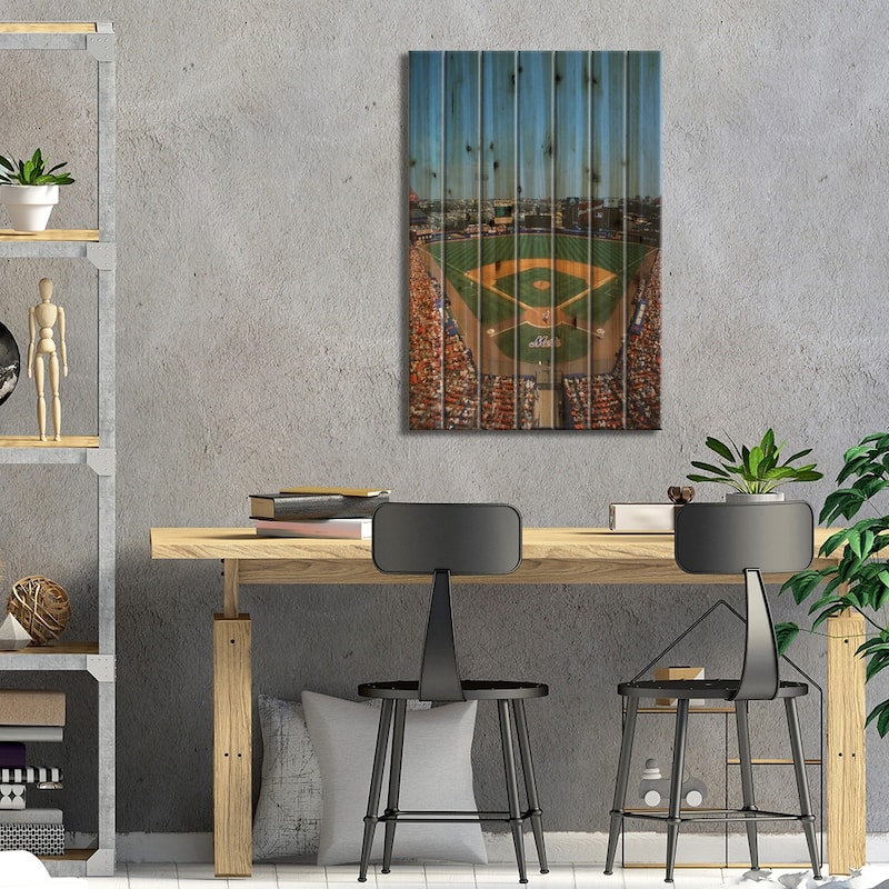 High Angle view of Mets Game at Shea Stadium Print On Wood by Panoramic Images - Multi-Color