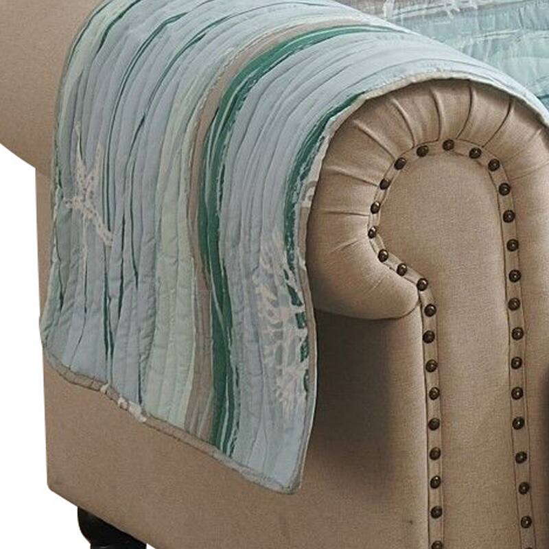 Niha 127 Inch Sofa Cover, Ocean Wave Print and Quilting, Border, Multicolor