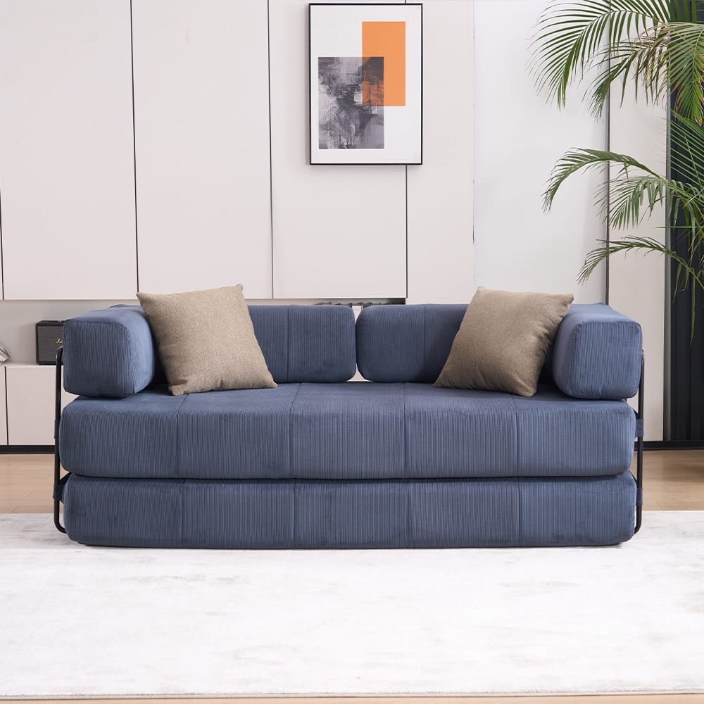 78.5" Folding Sofa Bed with 2 Pillows, Convertible Foam Futon Couch, Corduroy Fold-Out Couch for Living Room, Office