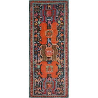 Fine Vintage Distressed Berat Navy/Rust Runner - 3'2" x 9'8"