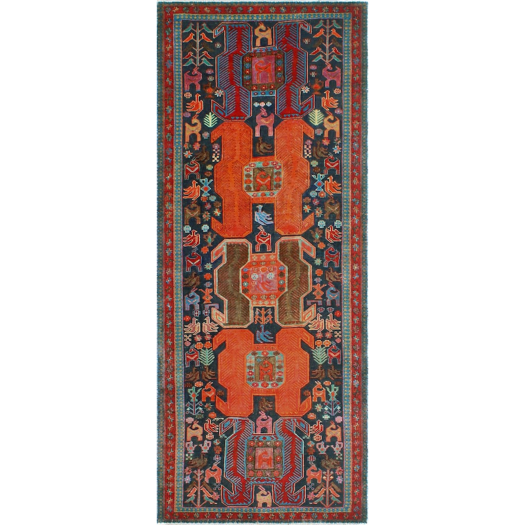 Fine Vintage Distressed Berat Navy/Rust Runner - 3'2" x 9'8"